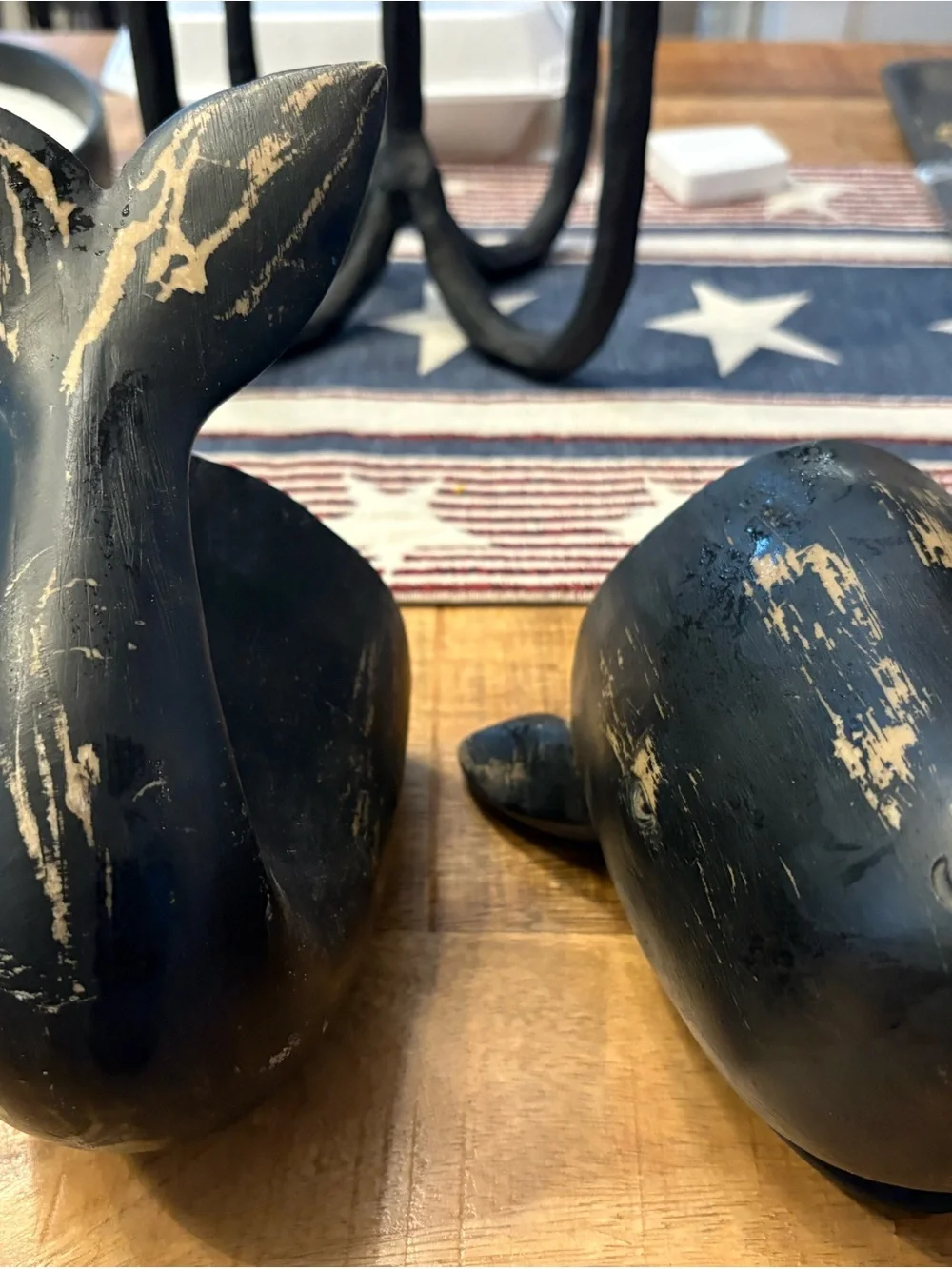 Wooden Whale bookends Sculpture in Distressed Navy